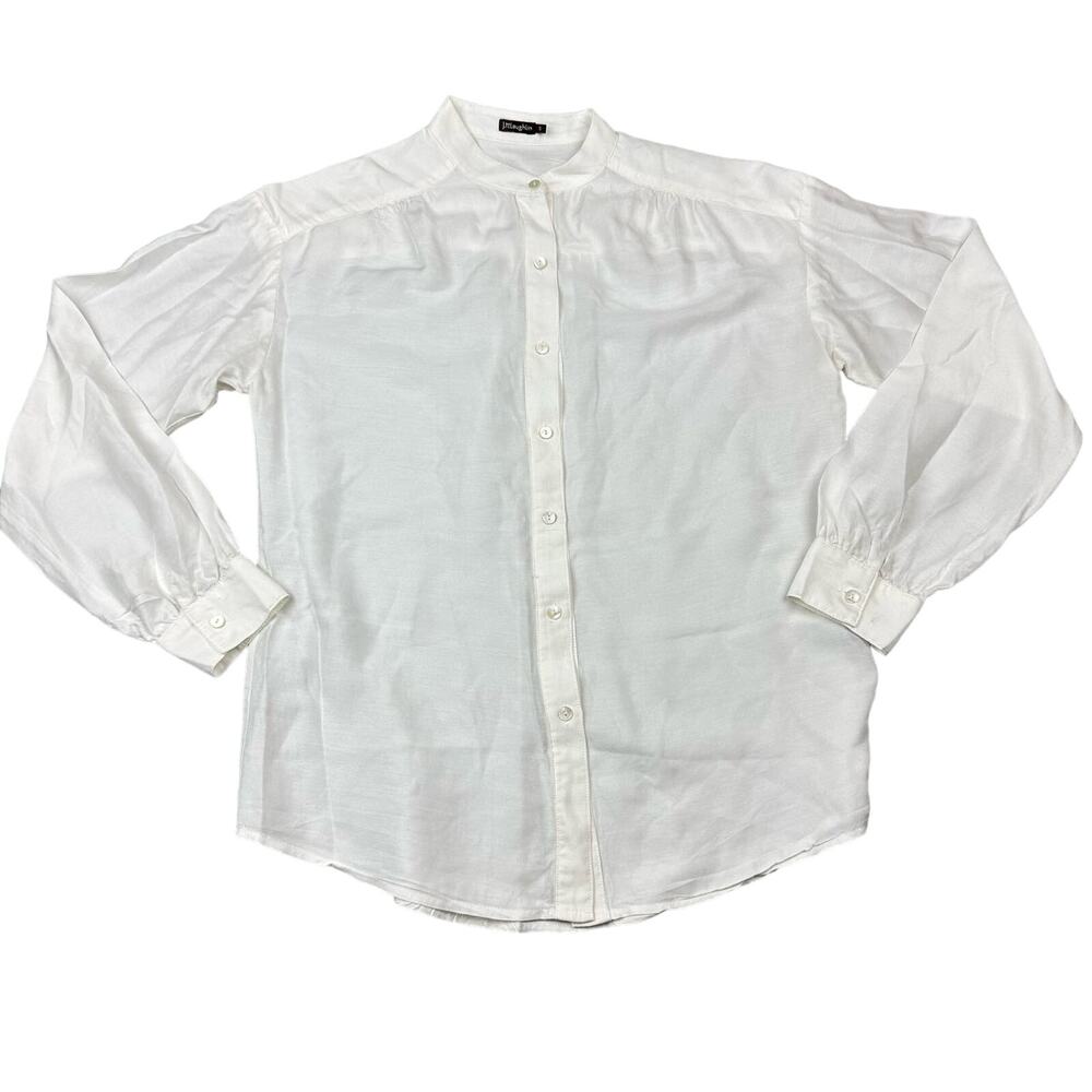 J McLaughlin Size S Womens White Modal Silk Blend Collarless Button Front Blouse